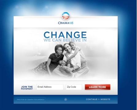 Obama campaign winning splash page.